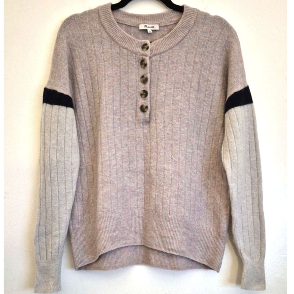 Madewell Bowden Striped Henley Sweater S Merino Wool Alpaca Colorblock Pink
